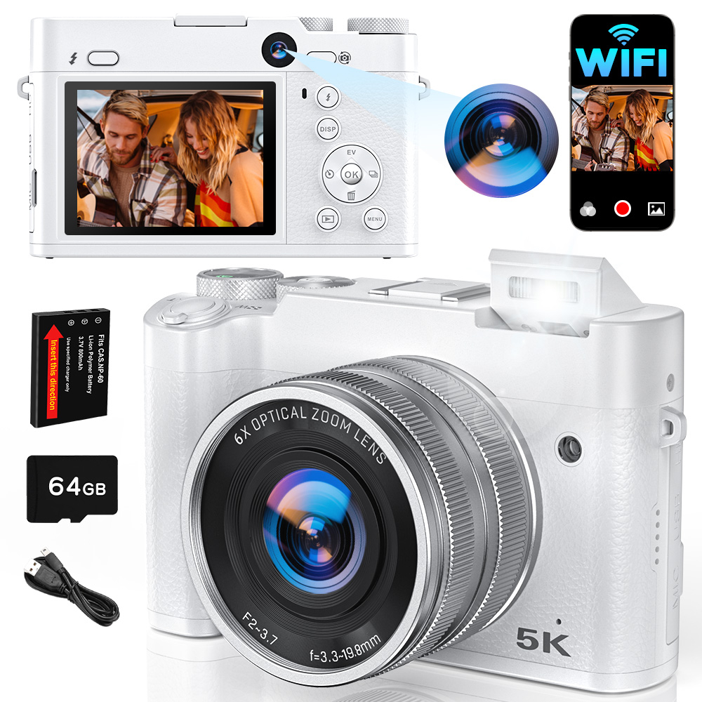 Beauty Makeup Camera App - 5K 64MP WiFi Digital Camera, 6X