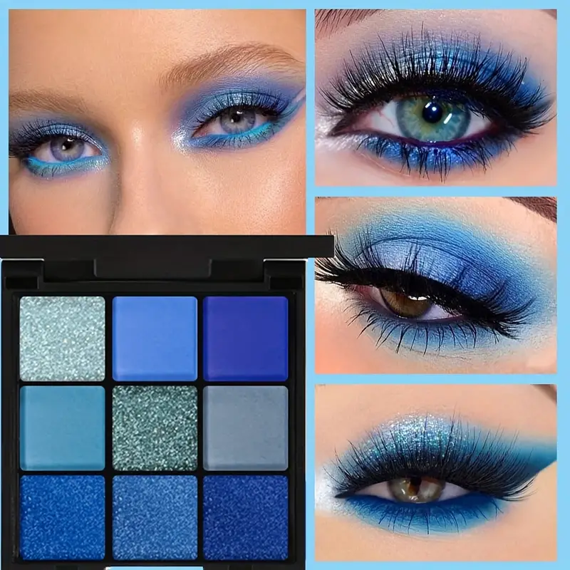 Beauty Makeup Palette - 9 Color Eyeshadow Palette Blue Waterproof