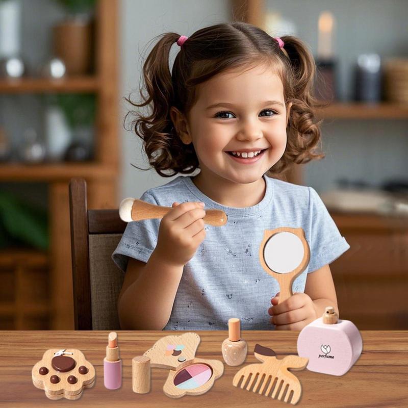 Beauty Makeup Kit For Girls - Wooden Makeup Toy Set Early Learning