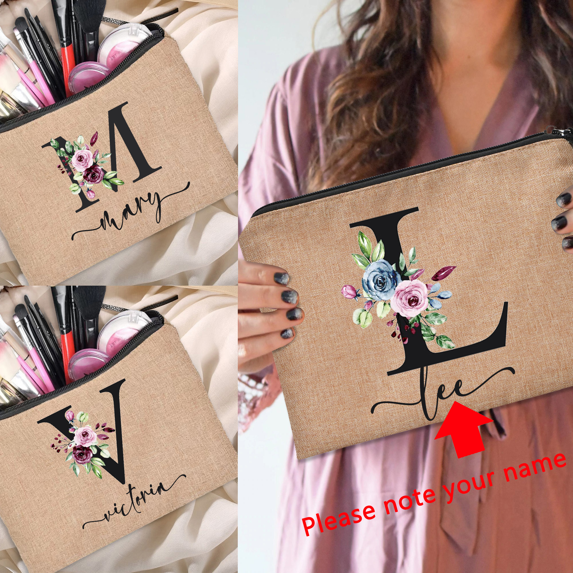 Linen Makeup Bag Customized Pe - Beauty Makeup Names avis et prix